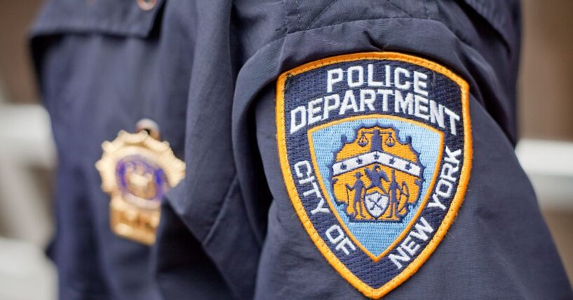 The crest on the jacket of a New York City police officer while on patrol on May 19, 2011.