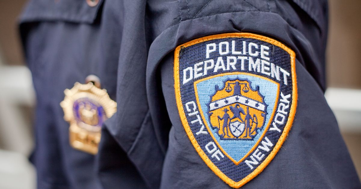 The crest on the jacket of a New York City police officer while on patrol on May 19, 2011.