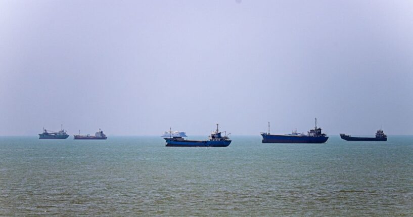 In this picture obtained from Iran's ISNA news agency on June 18, 2026, vessels are seen anchored in Bandar Abbas along the Strait of Hormuz.