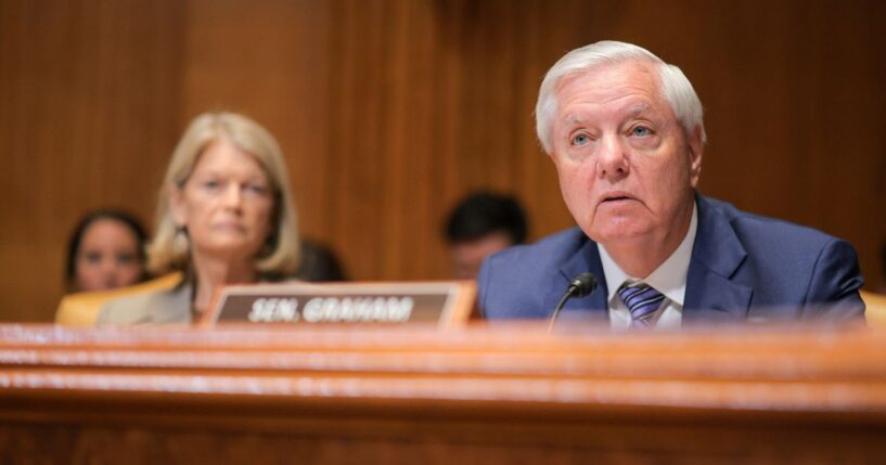 Sen. Lindsey Graham speaks during a Senate Appropriations Committee hearing on the FY2027 budget request in the Dirksen Senate Office Building on Capitol Hill on May 12, 2026, in Washington, D.C.