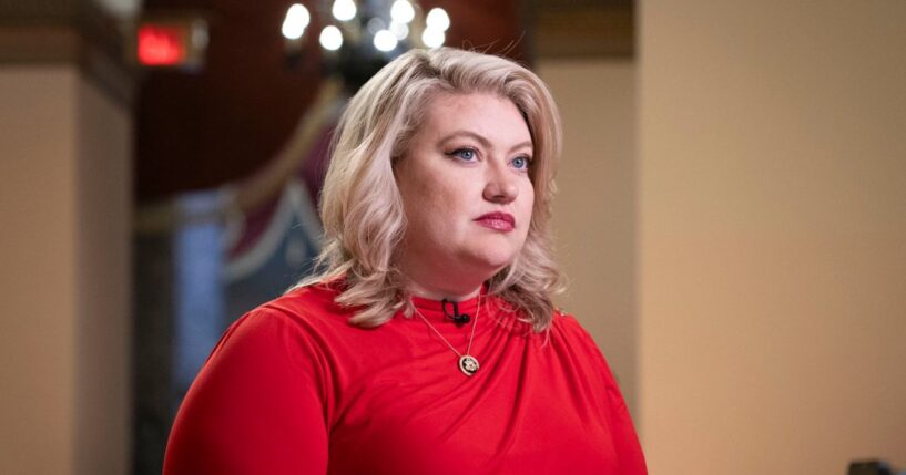 Rep. Kat Cammack prepares for a TV interview at the Capitol in Washington, D.C., on July 11, 2024.