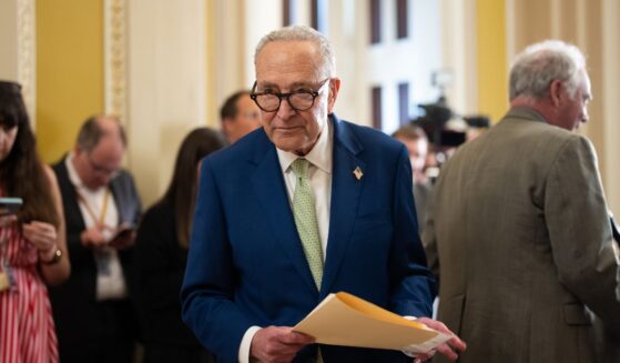 Senate Minority Leader Chuck Schumer attends a Senate luncheon press conference outside the Senate Chamber on July 15, 2026, in Washington, D.C.