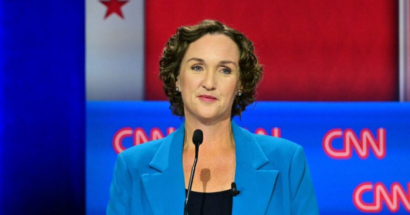 Democratic candidate Katie Porter participates in a California gubernatorial debate at the East Los Angeles College Auditorium in Monterey Park, California, on May 5, 2026.
