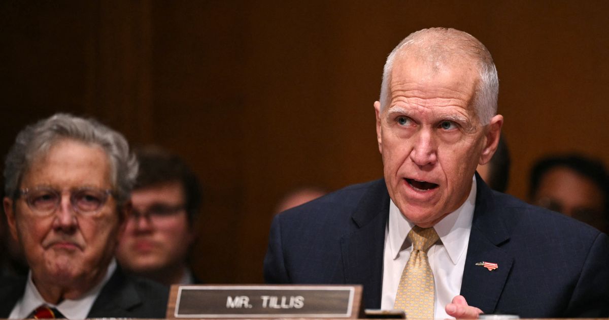 Sen. Thom Tillis, a Republican from North Carolina, questions Kevin Warsh, nominee for Federal Reserve Chair, during a Senate Banking Committee hearing on Warsh's nomination on Capitol Hill in Washington, D.C., on April 21, 2026.