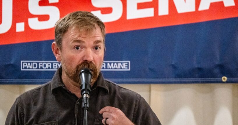 Graham Platner, the embattled Democratic nominee for Senate in Maine, speaks to campaign supporters in a June 7 file photo.