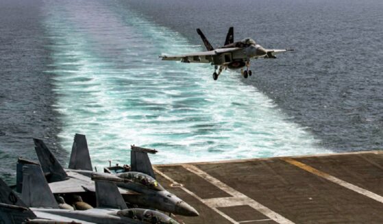 A Navy F/A 18E Super Hornet lands on the USS Abraham Lincoln in a file photo from the outbreak of Operation Epic Fury, the U.S. attack on Iran in February.