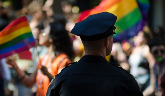 A policeman guards a "pride" parade in New York in a 2017 file photo.