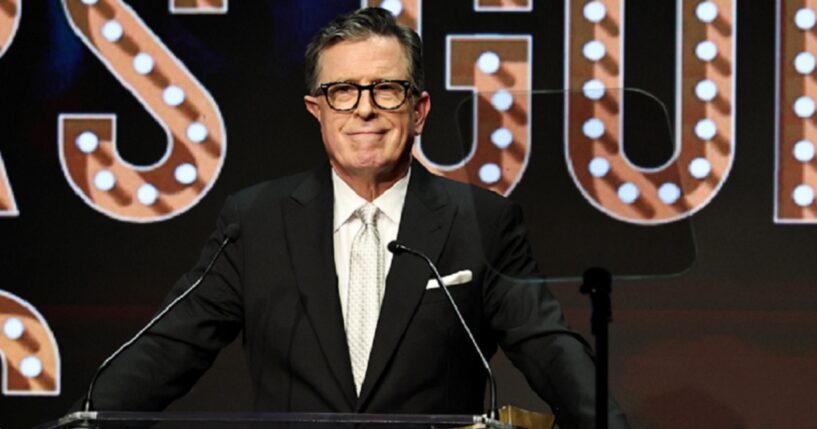 Then-CBS host Stephen Colbert is pictured in a March file photo from the Writers Guild Awards ceremony in New York City.