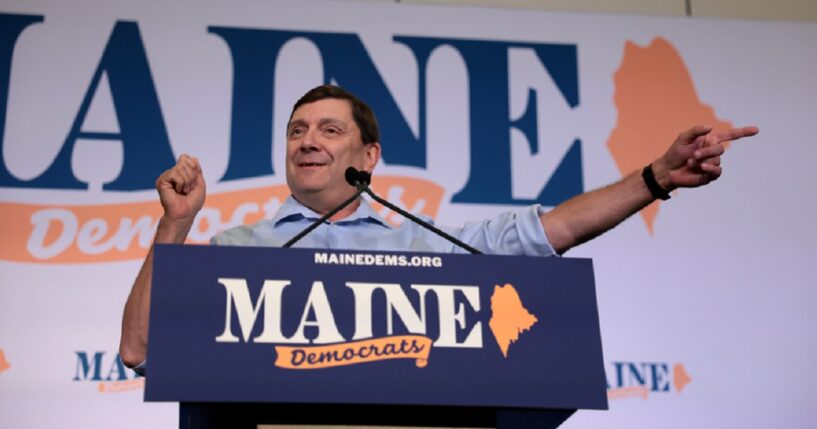 Maine's newly minted Democratic Senate candidate Troy Jackson speaks in Bangor, Maine, on Sunday after becoming his party's official choice to challenge Republican Sen. Susan Collins in November.