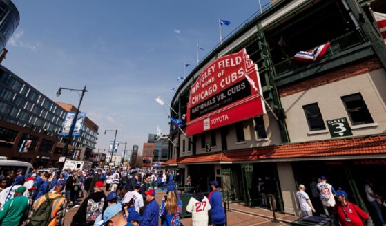 The exterior of Chicago's storied Wrigley Field is pictured in a March file photo before the Opening Day game between the Chicago Cubs and the Washington Nationals.
