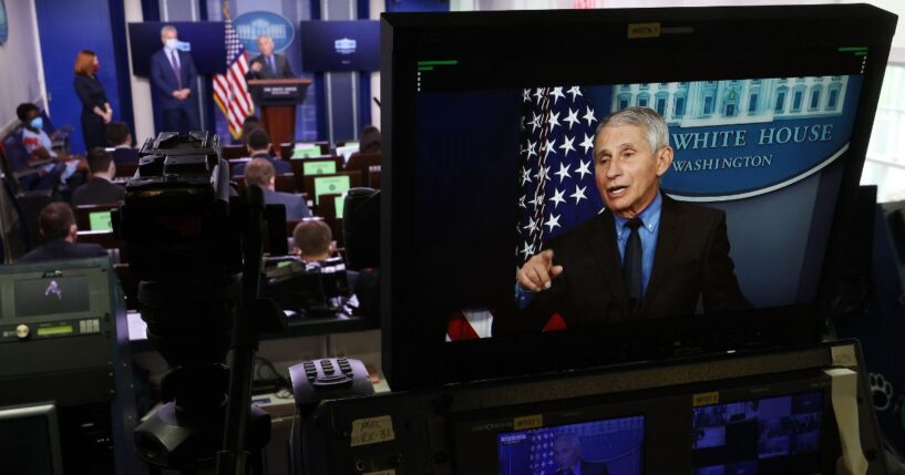 In front of the TV cameras, then-National Institute of Allergy and Infectious Diseases Director Dr. Anthony Fauci, seen in a photo from April 13, 2021, downplayed any risks to pregnant women from the COVID vaccine. In private texts, however, he sang a different tune.