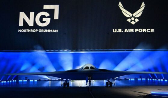 The B-21 Raider is seen in a file photo dated Dec. 2, 2022, when the aircraft was unveiled during a ceremony at Northrop Grumman's Air Force Plant 42 in Palmdale, California.