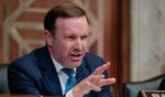 Senate Appropriations Subcommittee on the Department of Homeland Security ranking member Sen. Chris Murphy questions Secretary of Homeland Security Markwayne Mullin during a hearing in the Dirksen Senate Office Building on Capitol Hill on June 2, 2026, in Washington, D.C.