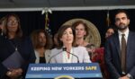 New York Gov. Kathy Hochul speaks as New York Attorney General Letitia James and New York City Mayor Zohran Mamdani listen during a press conference on Immigration and Customs Enforcement actions on Aug. 12, 2026, in New York City.
