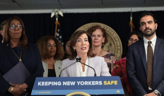 New York Gov. Kathy Hochul speaks as New York Attorney General Letitia James and New York City Mayor Zohran Mamdani listen during a press conference on Immigration and Customs Enforcement actions on Aug. 12, 2026, in New York City.