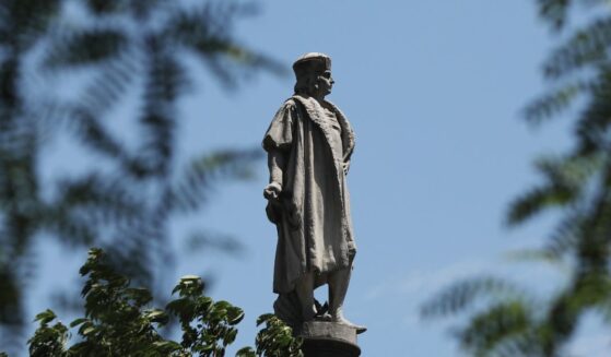 A statue to the famed explorer Christopher Columbus stands in Columbus Circle June 25, 2020, in New York City.