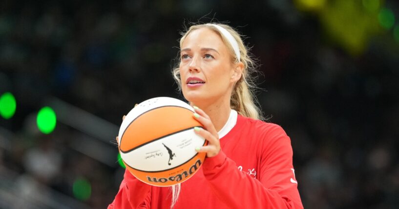 Sophie Cunningham of the Indiana Fever warms up before the game against the Seattle Storm at Climate Pledge Arena on July 28, 2026, in Seattle, Washington.