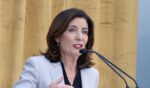 New York Gov. Kathy Hochul speaks during Eleanor's Legacy 25th Anniversary on April 24, 2026, in New York City.