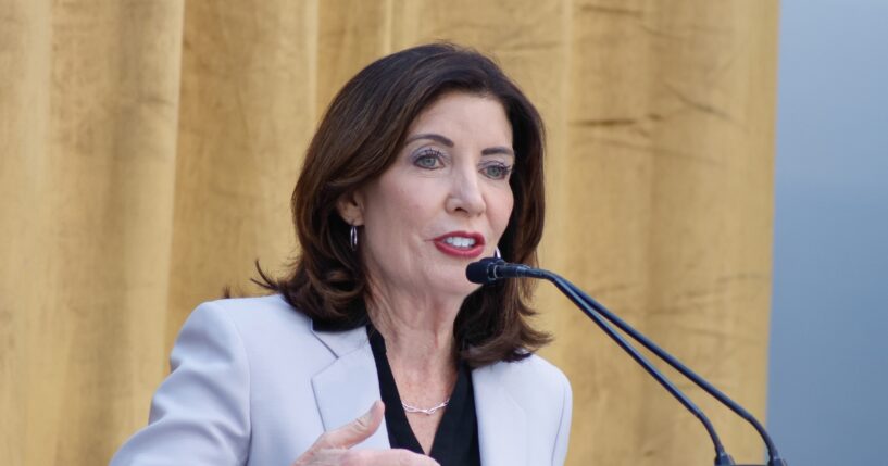 New York Gov. Kathy Hochul speaks during Eleanor's Legacy 25th Anniversary on April 24, 2026, in New York City.