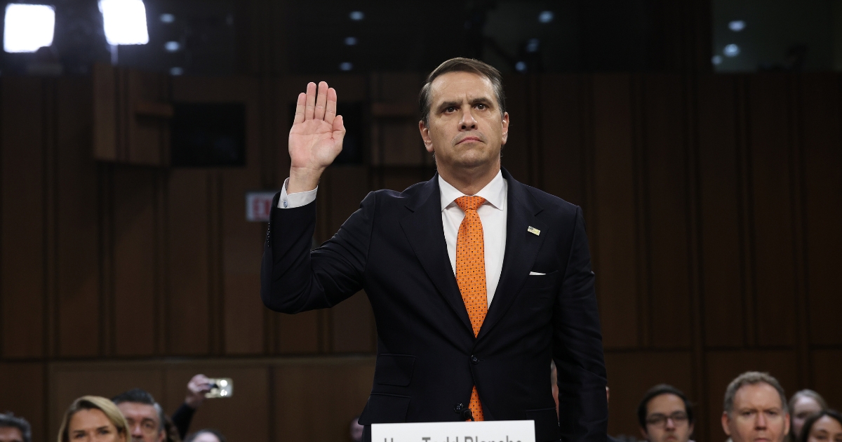 Acting Attorney General Todd Blanche gets sworn in at his confirmation hearing in front of the Senate Judiciary Committee on Capitol Hill on July 15, 2026, in Washington, D.C.