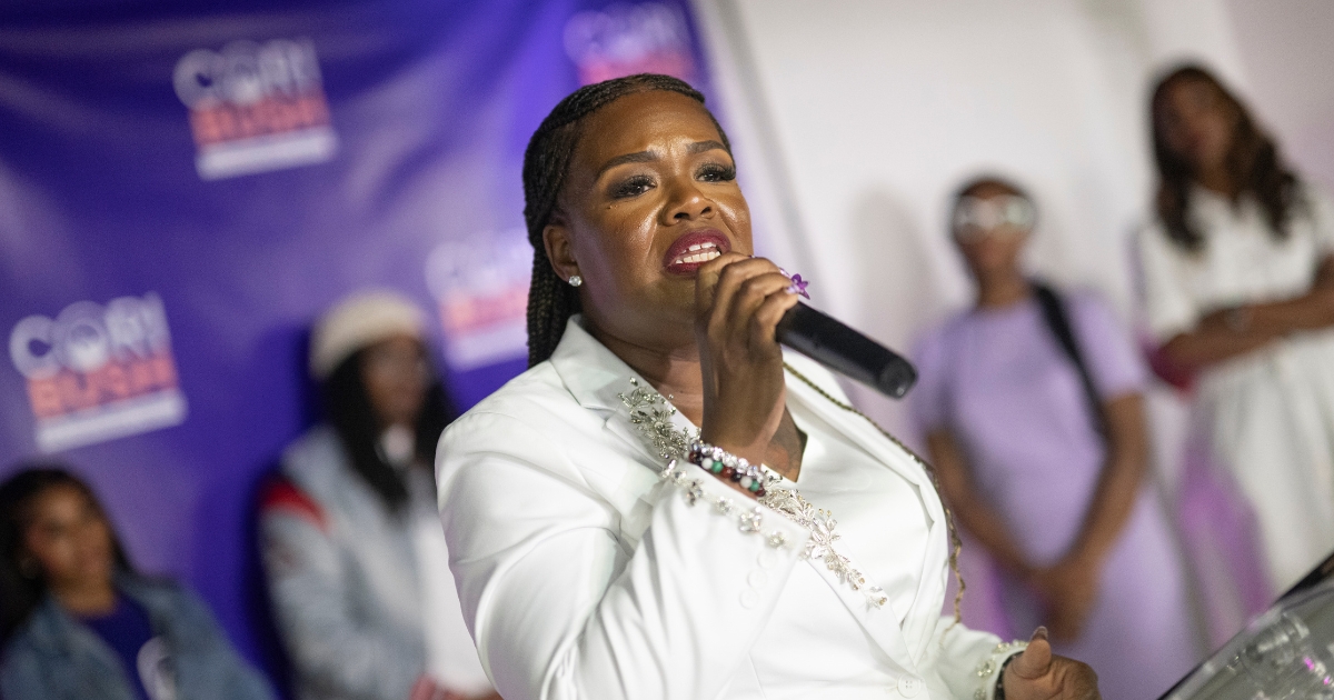 Rep. Cori Bush delivers her concession speech during a primary election watch party at Chevre Events on Aug. 6, 2024, in St. Louis, Missouri.