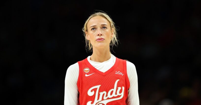 Sophie Cunningham #8 of the Indiana Fever looks on against the Minnesota Lynx in the fourth quarter at Target Center on Aug. 2, 2026, in Minneapolis, Minnesota.