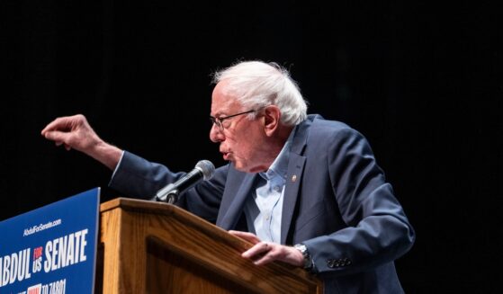 Sen. Bernie Sanders speaks at The People v. The Powerful rally at the Detroit Opera House on July 18, 2026, in Detroit, Michigan.