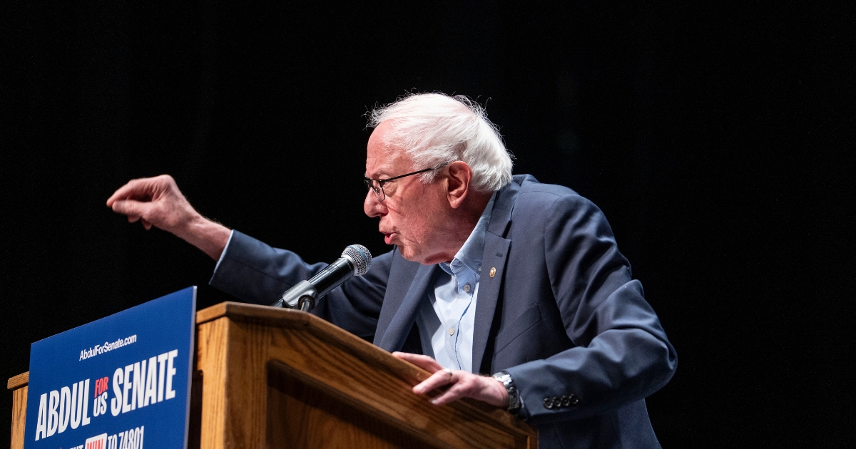 Sen. Bernie Sanders speaks at The People v. The Powerful rally at the Detroit Opera House on July 18, 2026, in Detroit, Michigan.