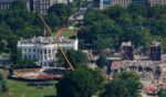 Construction continues on a new helipad on the South Lawn of the White House and the East Wing ballroom on Aug. 6, 2026, in Washington, D.C.