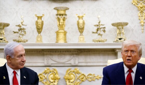 President Donald Trump, accompanied by Israeli Prime Minister Benjamin Netanyahu, speaks during a meeting in the Oval Office of the White House on April 7, 2025, in Washington, D.C.