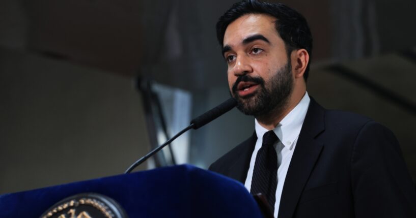 New York City Mayor Zohran Mamdani speaks at a food distribution center on July 27, 2026, in the Brooklyn borough of New York City.