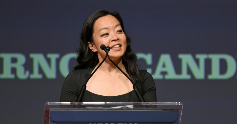Wisconsin gubernatorial candidate Francesca Hong speaks on stage during Wisconsin Democrats 2026 Convention on June 14, 2026, in Madison, Wisconsin.