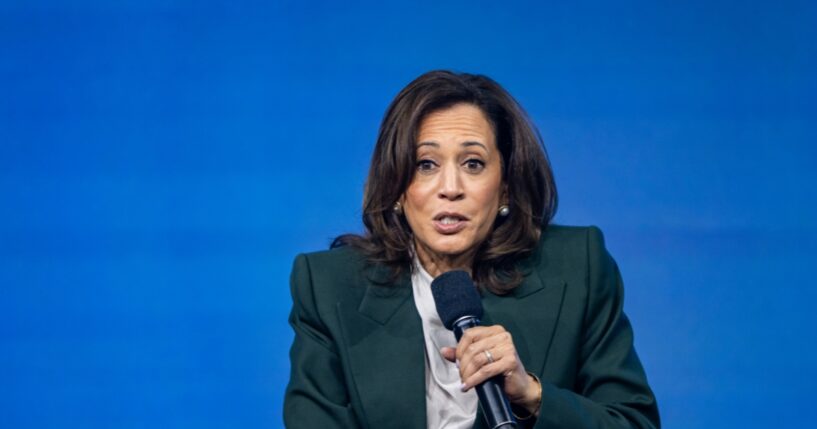 Former Vice President Kamala Harris speaks on stage during the Austrian World Summit at Hofburg Congress Center on June 16, 2026, in Vienna, Austria.