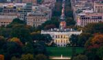 A helicopter shot of the White House in Washington, D.C.