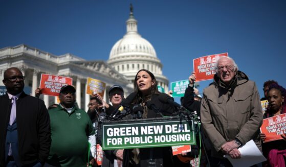 Rep. Alexandria Ocasio-Cortez speaks during a press conference with Sen. Bernie Sanders outside the U.S. Capitol on March 21, 2024, in Washington, D.C.