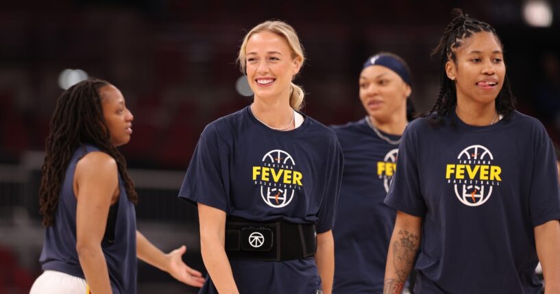 Sophie Cunningham of the Indiana Fever warms up prior to the game at United Center on Aug. 8, 2026, in Chicago, Illinois.