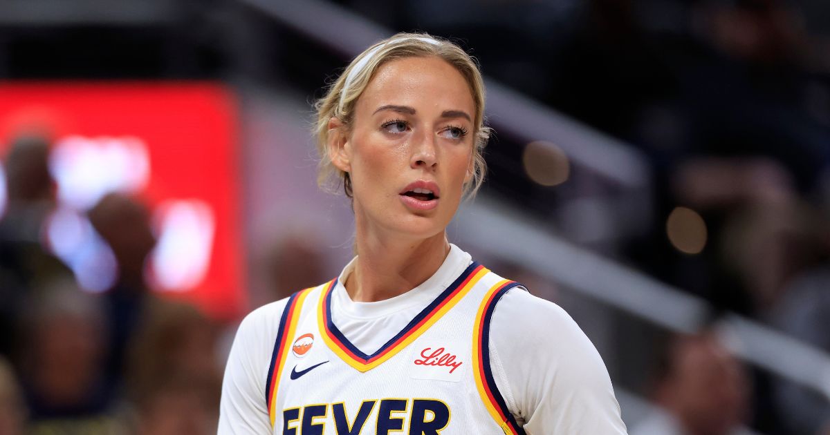 Sophie Cunningham of the Indiana Fever looks on against the New York Liberty during the first half at Gainbridge Fieldhouse on Aug. 11, 2026, in Indianapolis, Indiana.