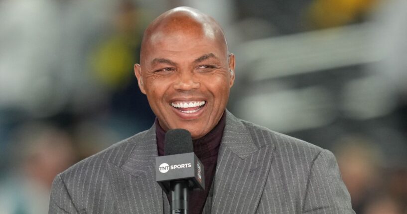 TNT college basketball analyst Charles Barkley on air before the National Championship of the 2026 NCAA Men's Basketball Tournament between the Michigan Wolverines and the Connecticut Huskies at Lucas Oil Stadium on April 6, 2026, in Indianapolis, Indiana.