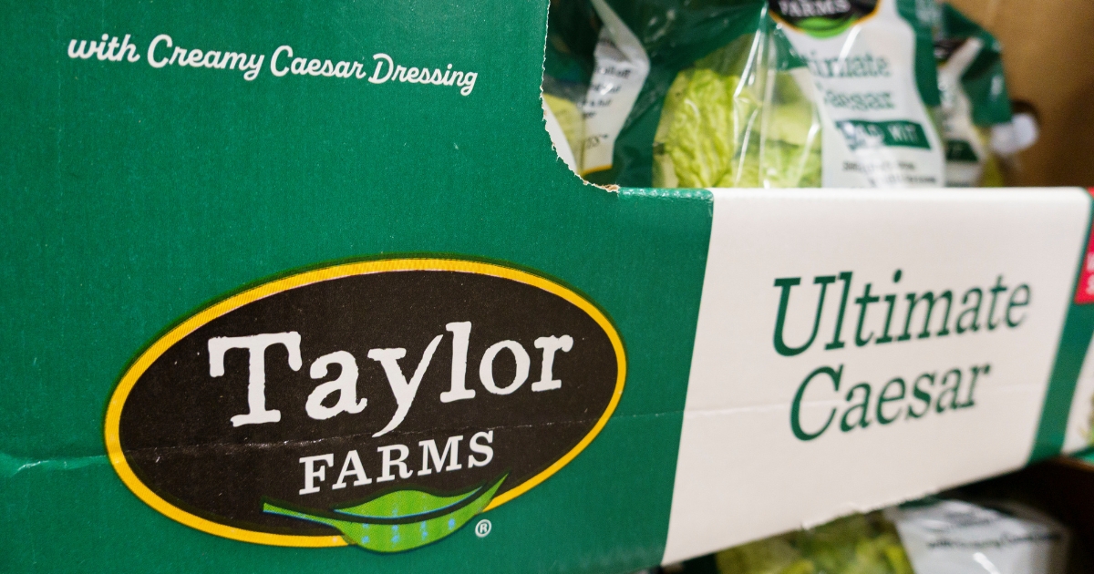 Packages of Taylor Farms Ultimate Caesar Salad Kit are displayed for sale in the refrigerated produce department at a Costco Wholesale warehouse on July 29, 2026, in Arlington, Virginia.