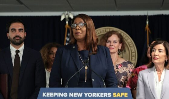 New York Attorney General Letitia James speaks as New York City Mayor Zohran Mamdani and New York Gov. Kathy Hochul listen during a press conference on Immigration and Customs Enforcement actions on Aug. 12, 2026, in New York City.