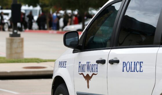 A Fort Worth Police car is parked outside the funeral service for Atatiana Jefferson on Oct. 24, 2019, at Concord Church in Dallas, Texas.