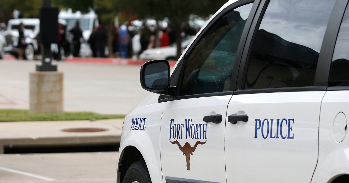 A Fort Worth Police car is parked outside the funeral service for Atatiana Jefferson on Oct. 24, 2019, at Concord Church in Dallas, Texas.