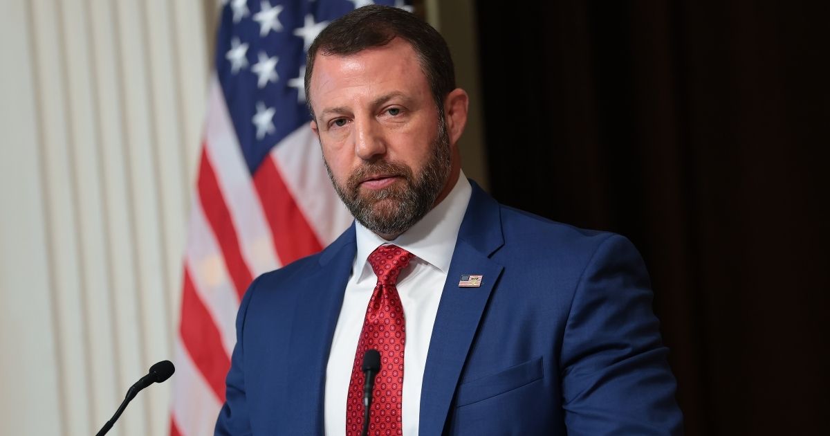 Secretary of Homeland Security Markwayne Mullin speaks during a news conference in the Eisenhower Executive Office Building on July 17, 2026, in Washington, D.C.