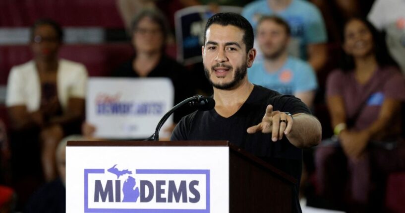 Democratic Senate candidate Abdul El-Sayed speaks during the Michigan Democratic Party General Election Kickoff Rally at Renaissance High School in Detroit, Michigan, on Aug. 7, 2026.