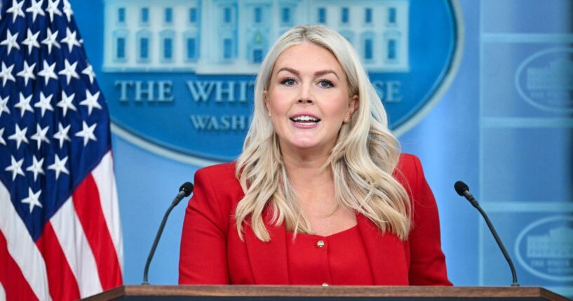 White House Press Secretary Karoline Leavitt speaks during a press briefing in the Brady Briefing Room of the White House in Washington, D.C., on July 23, 2026.