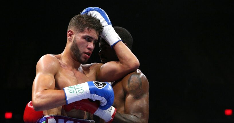 Prichard Colon and Terrel Williams exchange punches in their super welterweights bout at EagleBank Arena on the campus of George Mason University on Oct. 17, 2015, in Fairfax, Virginia.