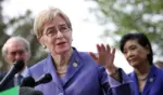 Rep. Marcy Kaptur speaks at a press conference urging the inclusion of the Civilian Climate Corps., a climate jobs program, in the budget reconciliation bill, outside of the U.S. Capitol on July 20, 2021, in Washington, D.C.