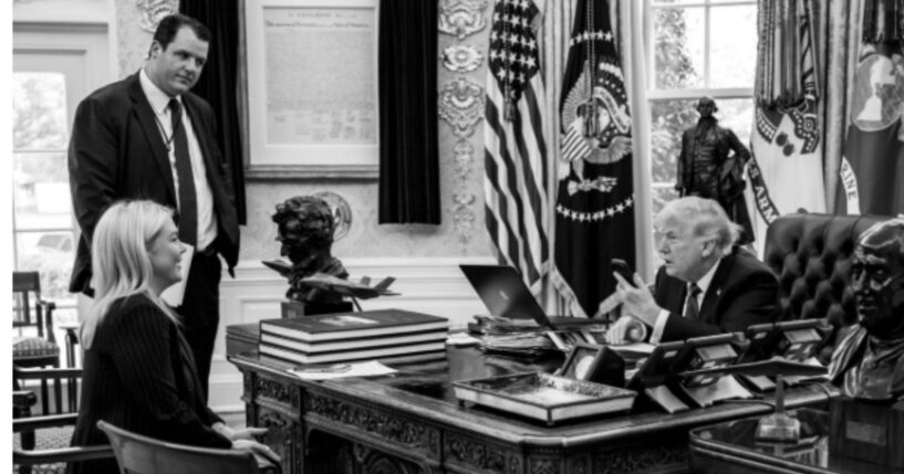 James Braid, pictured with White House press secretary Karoline Leavitt and President Donald Trump, is leaving his administration post.
