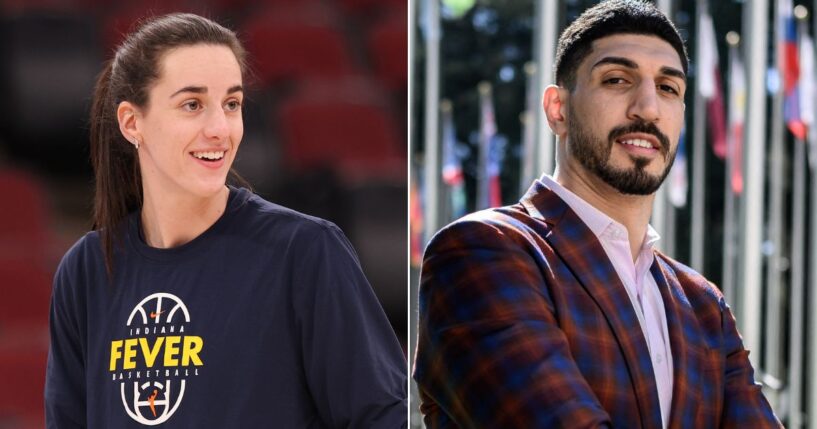 American basketball player Enes Kanter Freedom, right, is looking forward to teaming up with WNBA star Caitlin Clark.
