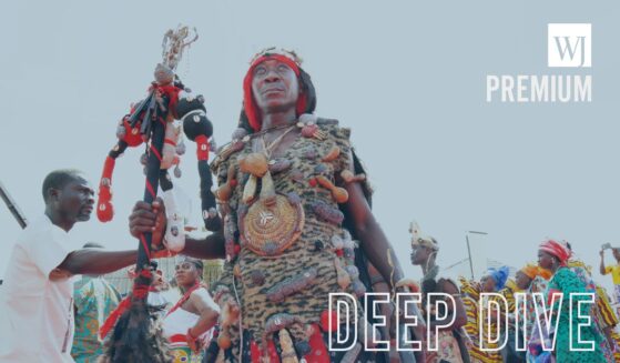 A Yoruba warrior displays his magical power during the Olojo festival at Ile-Ife, Osun State, Nigeria.